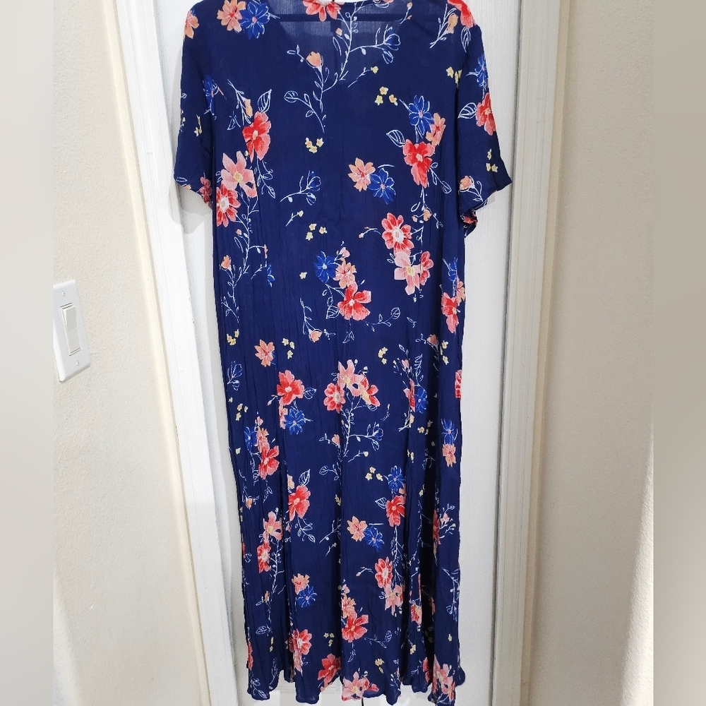 Woman Within 1X Petite Blue Floral Dress Midi Short Sleeve Rayon Plus - Picture 8 of 11